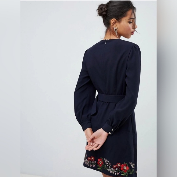 Ted Baker London Silia Kirstenbosch Embroidered Dress Blue Belt Long Sleeve XS - Picture 3 of 16
